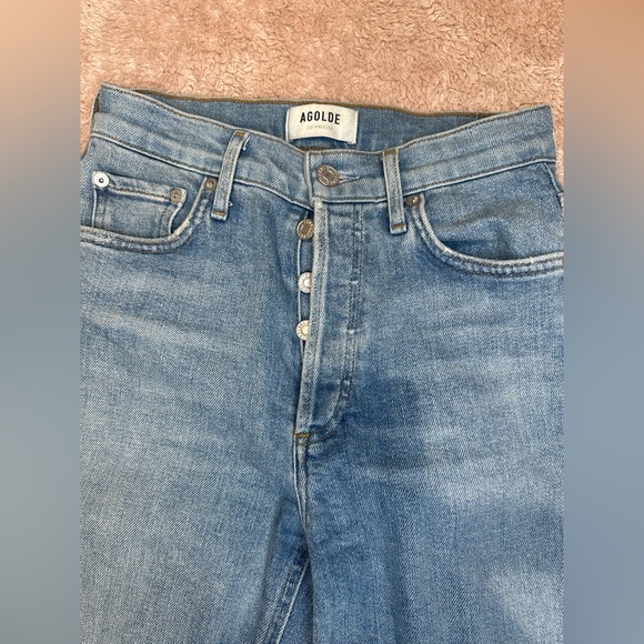 AGOLDE Nico Womens High Rise Slim Fit Jeans Light Wash Distressed Denim Size 23 - Picture 3 of 4